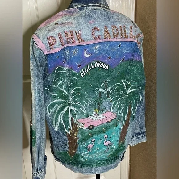 Vintage Distressed Studded Hollywood / Pink Cadillac Jean Jacket​​​​​​​​​​​​​​​​ - Picture 4 of 13